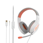 HEADSET MEETION MT-HP021 GAMING 3.5MM JACK PLUS USB + CONTRADOR DE VOLUMEN - BLANCO/NARANJA - Imagen 2