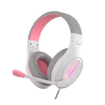 HEADSET MEETION MT-HP021 GAMING 3.5MM JACK PLUS USB + CONTRADOR DE VOLUMEN - BLANCO/ROSADO