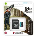 MEMORIA MICRO-SD KINGSTON CANVAS GO! PLUS 64GB - 170MB/S - CLASE 10 CON ADAPTADOR SD (SDCG3/64GB)