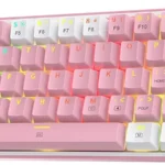 TECLADO MECANICO REDRAGON FIZZ PRO WIRELESS K616-RGB WP - 60% - DUST PROOF RED - 430G - USB-C - WHITE/PINK