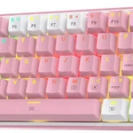 TECLADO MECANICO REDRAGON FIZZ PRO WIRELESS K616-RGB PW - 60% - DUST PROOF RED - 430G - USB-C - PINK/WHITE
