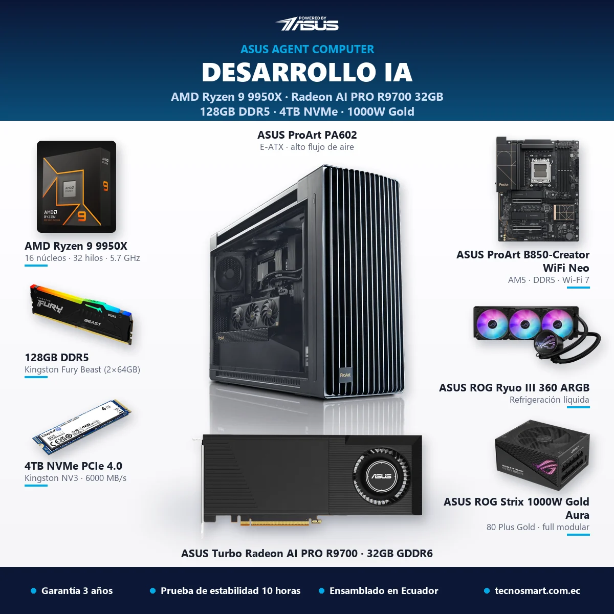 ASUS Agent Computer para Desarrollo IA con AMD Ryzen 9 9950X, ASUS Turbo Radeon AI PRO R9700 32GB GDDR6, 128GB DDR5 y SSD 4TB – Tecnosmart ASUS Agent Computer para Desarrollo IA con AMD Ryzen 9 9950X, ASUS Turbo Radeon AI PRO R9700 32GB GDDR6, 128GB DDR5 y SSD 4TB – Tecnosmart