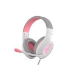 HEADSET MEETION MT-HP021 GAMING 3.5MM JACK PLUS USB + CONTRADOR DE VOLUMEN - BLANCO/ROSADO