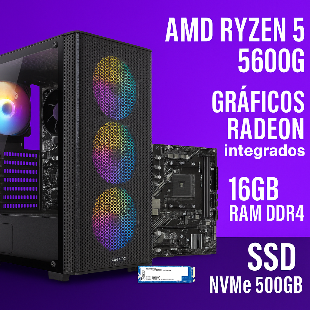 pc-R5600G Torre CPU PC AMD Ryzen 5 5600G | 16GB DDR4 | SSD 500GB | Fuente + Case
