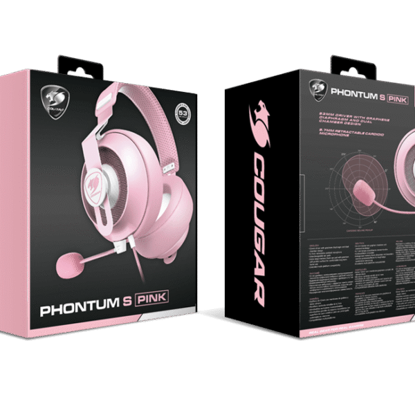 HEADSET COUGAR PHONTUM S PINK - ESTEREO - CARDIODE - CONTROLADOR 53MM - CON CANCELACION DE RUIDO (3H500P53P.0001)