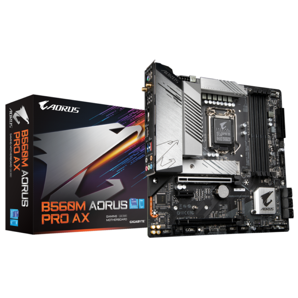 MAINBOARD GIGABYTE B560M AORUS PRO AX (REV. 1.X) INTEL LGA 1200 - 11TH - DDR4 - HDMI 1.4/DP 1.2 MATX - GRAY/BLACK
