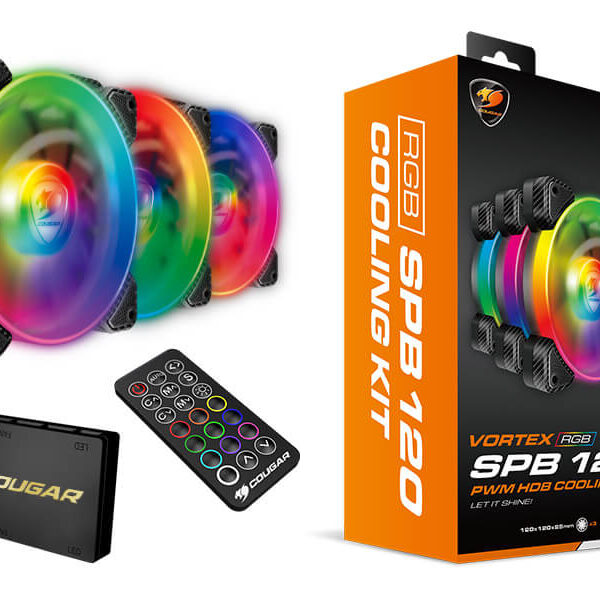 PACK 3 VENTILADORES COUGAR VORTEX RGB SPB 120MM - CON CONTROLADOR - BLACK (CF-V12SET-SPBRGB)