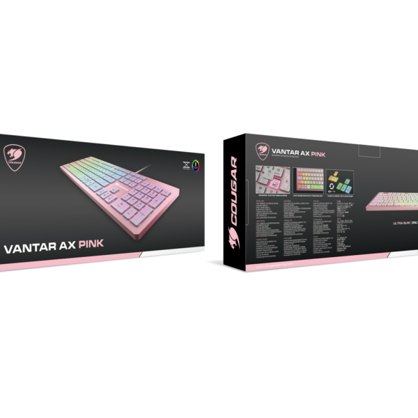 TECLADO COUGAR VANTAR AX PINK - SCISSOR-SWITCH RGB - ULTRA DELGADO - TECLAS TRANSLUCIDAS - ANTI-GHOSTING (37VAPXNMX.0002)